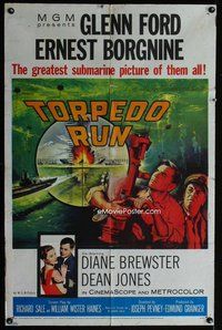 b505 TORPEDO RUN one-sheet movie poster '58 Glenn Ford, Ernest Borgnine