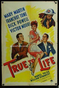 b511 TRUE TO LIFE one-sheet movie poster '43 Mary Martin, Dick Powell