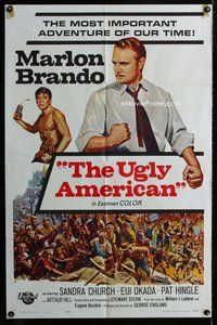 b515 UGLY AMERICAN one-sheet movie poster '63 Marlon Brando, Eiji Okada