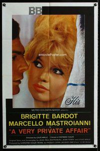 b526 VERY PRIVATE AFFAIR one-sheet movie poster '62 sexy Brigitte Bardot!