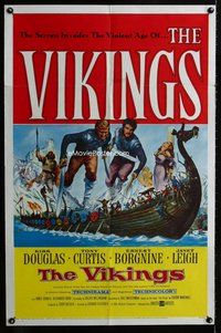 b528 VIKINGS one-sheet movie poster '58 Kirk Douglas, Tony Curtis, Leigh