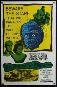 b529 VILLAGE OF THE DAMNED one-sheet movie poster '60 George Sanders