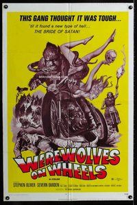 b536 WEREWOLVES ON WHEELS one-sheet movie poster '71 wild wolfman biker!