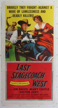 c005 LAST STAGECOACH WEST linen three-sheet movie poster '57 Jim Davis, Castle