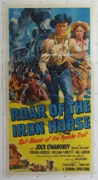c007 ROAR OF THE IRON HORSE linen three-sheet movie poster '51 Jock Mahoney