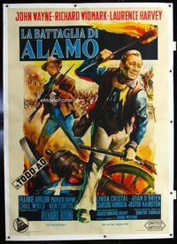 c010 ALAMO linen Italian two-panel movie poster '60 John Wayne, Olavetti art