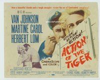 d014 ACTION OF THE TIGER movie title lobby card '57 Van Johnson, conspiracy