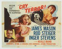 d078 CRY TERROR movie title lobby card '58 James Mason, Inger Stevens