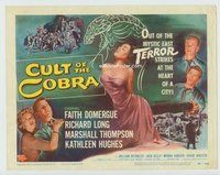 d079 CULT OF THE COBRA movie title lobby card '55 Faith Domergue & snake!