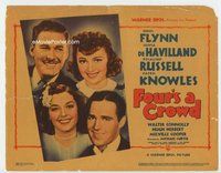 d131 FOUR'S A CROWD movie title lobby card '38 Errol Flynn, de Havilland