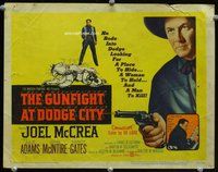 d145 GUNFIGHT AT DODGE CITY movie title lobby card '59 Joel McCrea w/gun!