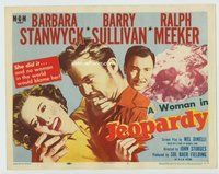d176 JEOPARDY movie title lobby card '53 Barbara Stanwyck, film noir!