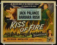 d188 KISS OF FIRE movie title lobby card '55 Jack Palance, Barbara Rush