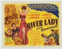 d304 RIVER LADY movie title lobby card '48 sexy Yvonne De Carlo, Dan Duryea