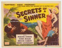 d336 SINNERS IN PARADISE movie title lobby card R51 Secrets of a Sinner!