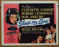 d339 SLEEP MY LOVE movie title lobby card '47 Claudette Colbert, Cummings