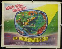d385 UNDERWATER CITY movie title lobby card '61 Lundigan, scuba sci-fi!