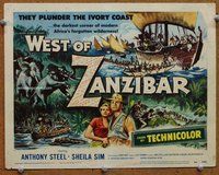 d395 WEST OF ZANZIBAR movie title lobby card '54 Anthony Steel, Africa!