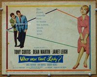 d397 WHO WAS THAT LADY movie title lobby card '60 Tony Curtis & Janet Leigh!