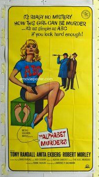 f020 ALPHABET MURDERS three-sheet movie poster '66 Randall, sexy Anita Ekberg!