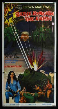 f030 BATTLE BENEATH THE EARTH three-sheet movie poster '68 Kerwin Mathews