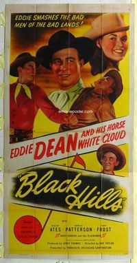 f035 BLACK HILLS three-sheet movie poster '47 singing cowboy Eddie Dean!