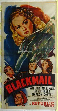 f038 BLACKMAIL three-sheet movie poster '47 cool pointing hand image!