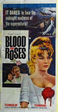 f039 BLOOD & ROSES three-sheet movie poster '61 Roger & Annette Vadim!