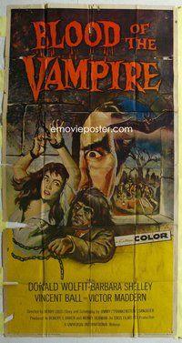 f040 BLOOD OF THE VAMPIRE three-sheet movie poster '58 history of horror!