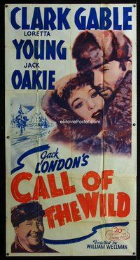 f047 CALL OF THE WILD three-sheet movie poster R53 Gable, Loretta Young