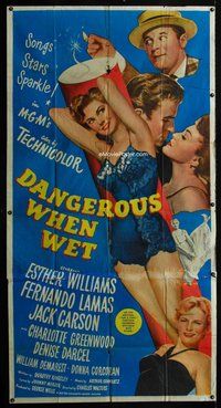 f058 DANGEROUS WHEN WET three-sheet movie poster '53 sexy Esther Williams!