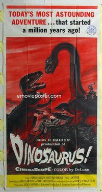 f063 DINOSAURUS three-sheet movie poster '60 wild prehistoric monsters!