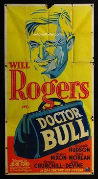 f065 DOCTOR BULL three-sheet movie poster R1937 John Ford, Will Rogers
