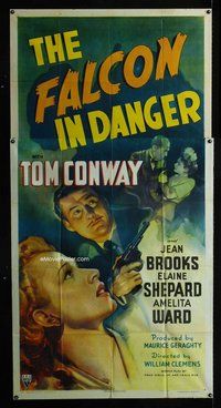 f076 FALCON IN DANGER three-sheet movie poster '43 Tom Conway as The Falcon!
