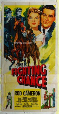 f079 FIGHTING CHANCE three-sheet movie poster '55 Rod Cameron, horse racing!