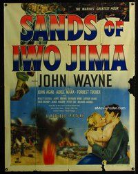f006 SANDS OF IWO JIMA incomplete three-sheet movie poster '50 John Wayne