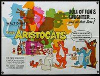 f362 ARISTOCATS British quad movie poster '71 Disney feline cartoon!