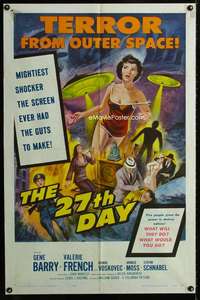 m053 27th DAY one-sheet movie poster '57 Gene Barry, sci-fi shocker!