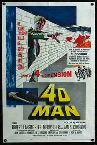 m060 4D MAN one-sheet movie poster '59 Robert Lansing walks through walls!