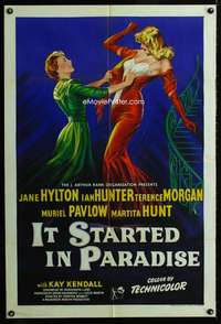 m022 IT STARTED IN PARADISE English one-sheet movie poster '52 catfight!