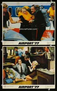 p423 AIRPORT '77 2 vintage movie color 8x10 mini lobby cards '77 Jack Lemmon
