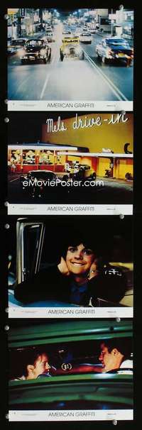 p285 AMERICAN GRAFFITI 4 vintage movie color 8x10 mini lobby cards '73 Lucas