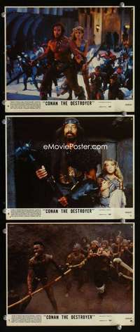 p366 CONAN THE DESTROYER 3 vintage movie color 8x10 mini lobby cards '84 Arnold
