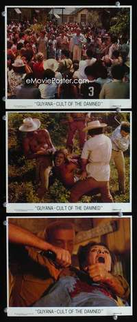 p383 GUYANA CULT OF THE DAMNED 3 vintage movie color 8x10 mini lobby cards '80
