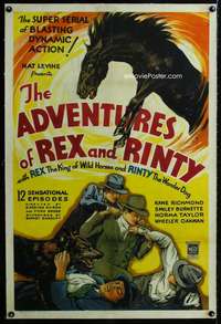 s007 ADVENTURES OF REX & RINTY linen one-sheet movie poster '35entire serial