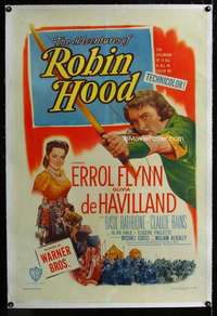s022 ADVENTURES OF ROBIN HOOD linen one-sheet movie poster R48 Errol Flynn