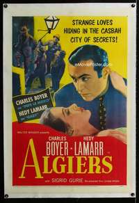 s024 ALGIERS linen one-sheet movie poster R53 Charles Boyer, Hedy Lamarr