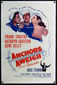 s030 ANCHORS AWEIGH linen one-sheet movie poster R55 Frank Sinatra, Kelly