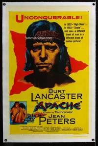 s033 APACHE linen one-sheet movie poster '54 Lancaster, Native Americans!