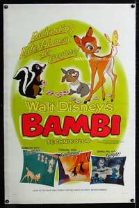 s044 BAMBI linen style B one-sheet movie poster R66 Disney cartoon classic!